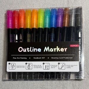 Colorful Outline Markers 12 piece Set - New!
